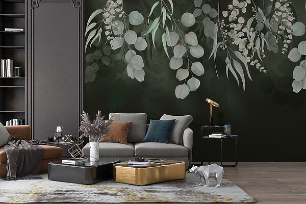 Wall murals Wall murals Delicate leaves on a dark backdrop (SKU: w03752)