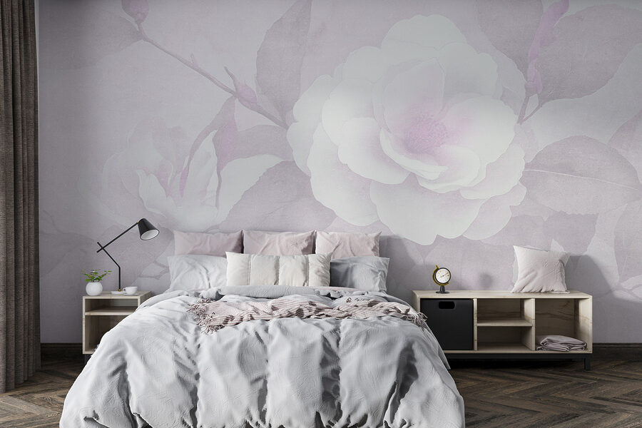 Wall murals White flower with leaves