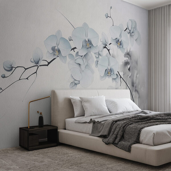 Wall murals Wall murals Painting of a branch with white flowers (SKU: w03795)