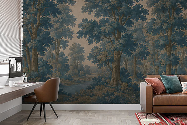 Painting of trees and a river