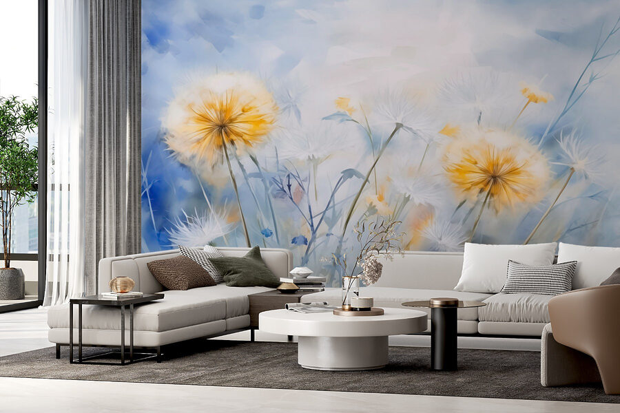 Wall murals Yellow and white flowers