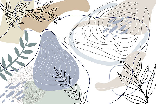 Abstract shapes and leafy accents