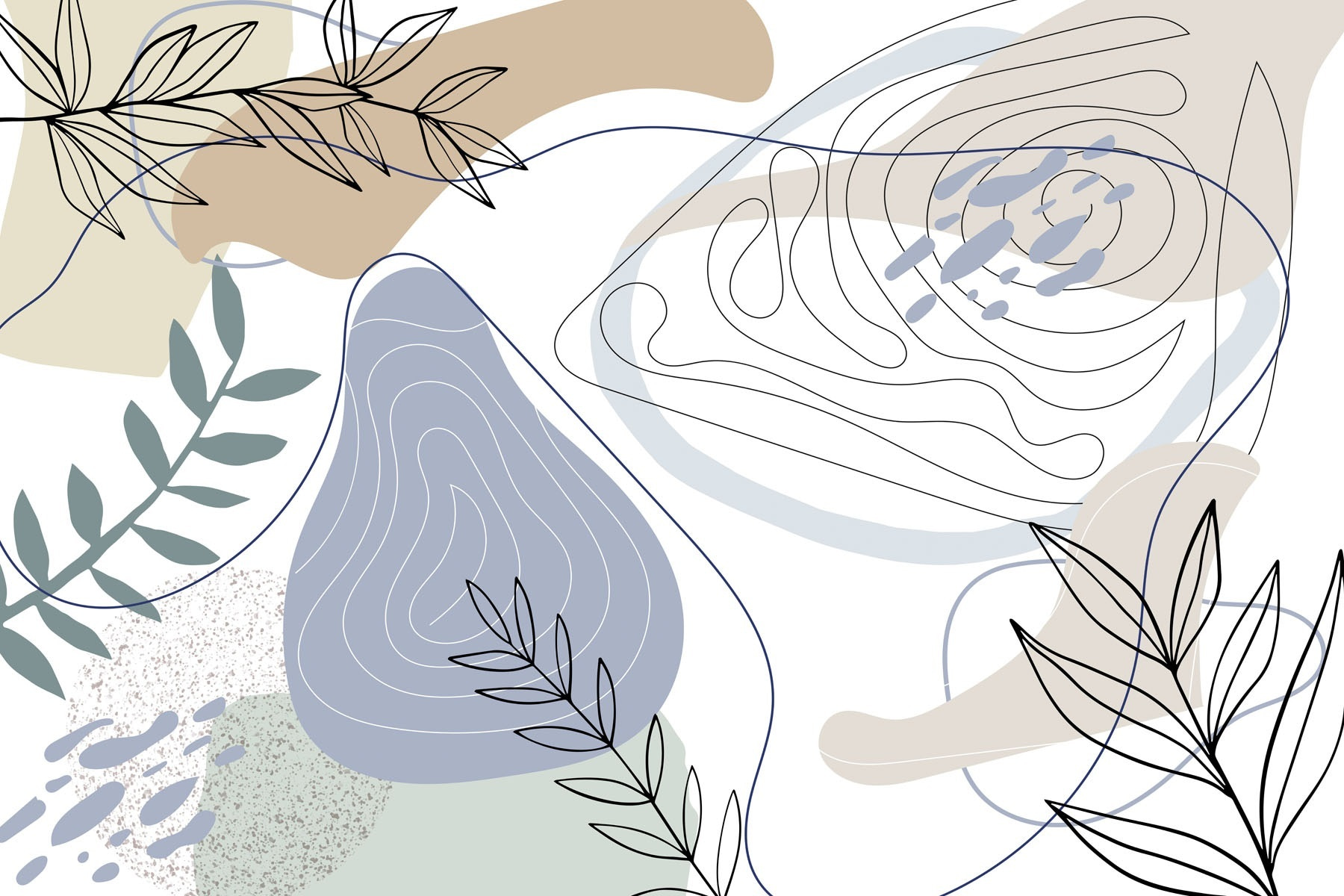 Abstract shapes and leafy accents