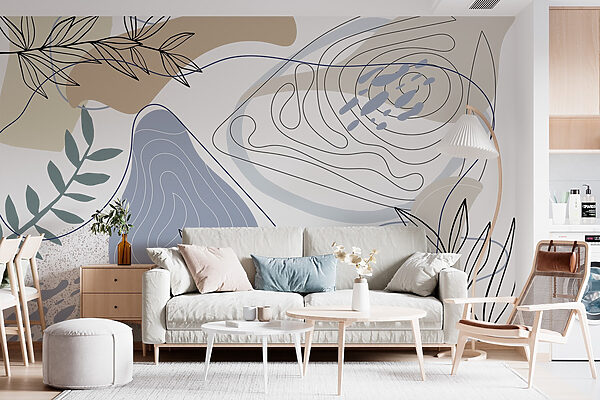 Wall murals Wall murals Abstract shapes and leafy accents (SKU: w03832)