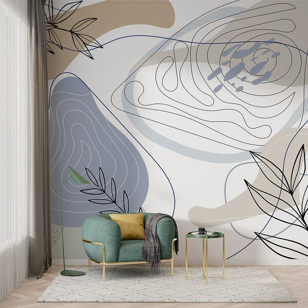 Abstract shapes and leafy accents