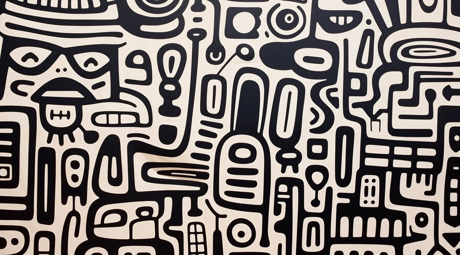 Wall murals Black and white pattern on a white surface - Image 4