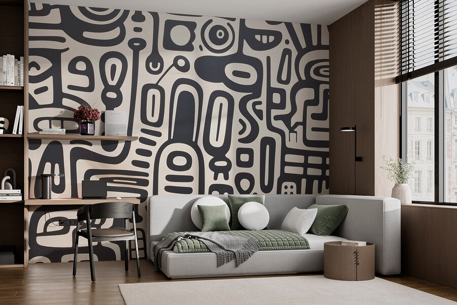 Wall murals Black and white pattern on a white surface