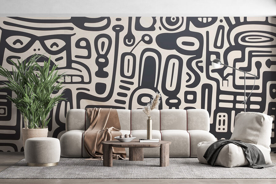 Wall murals Black and white pattern on a white surface - Image 2
