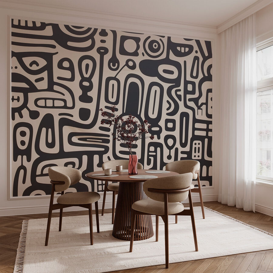 Wall murals Black and white pattern on a white surface - Image 3