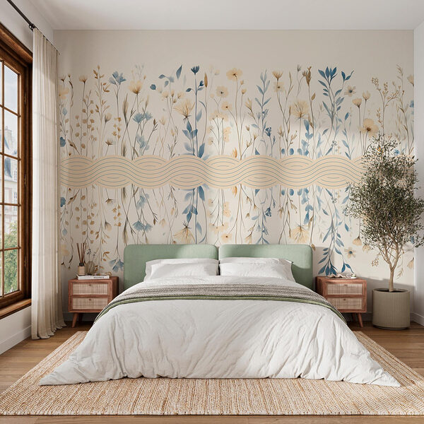 Wall murals Floral pattern with blue and white flowers (SKU: w03767) Wall murals Wall murals Floral pattern with blue and white flowers (SKU: w03767)