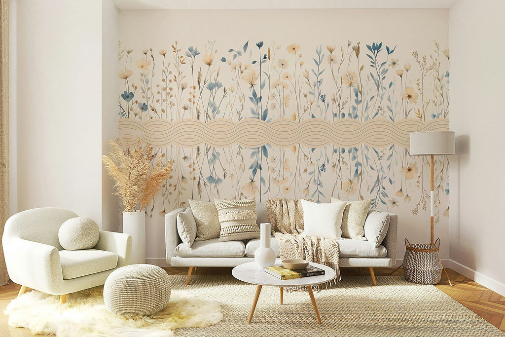 Floral pattern with blue and white flowers Floral pattern with blue and white flowers