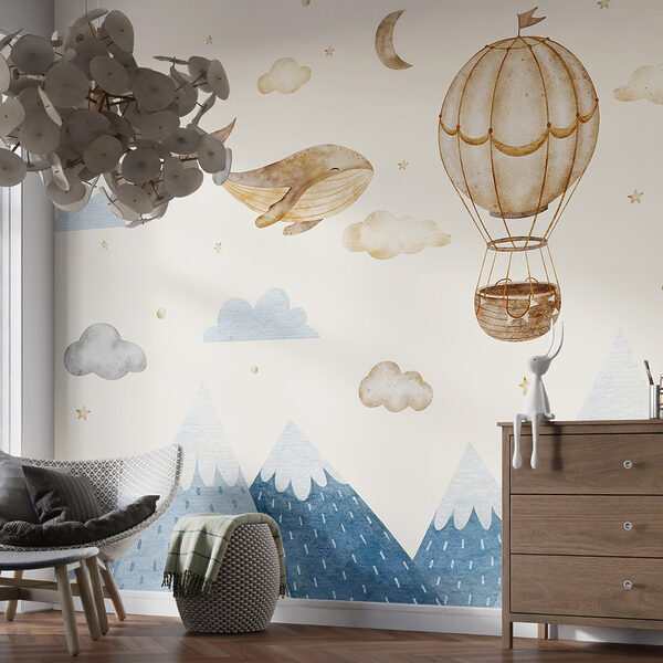 Whale and hot air balloon in the sky Whale and hot air balloon in the sky