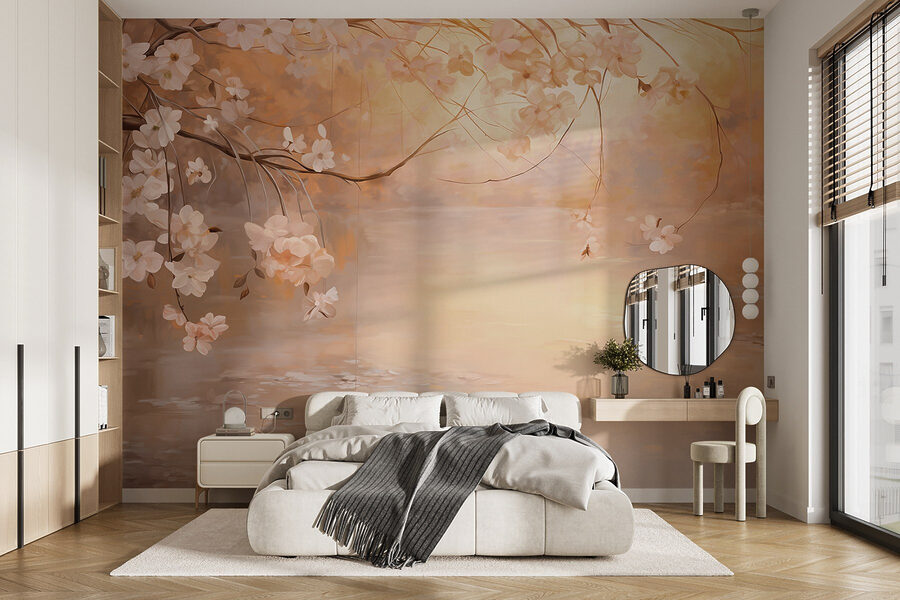 Painting of a tree branch with flowers Painting of a tree branch with flowers