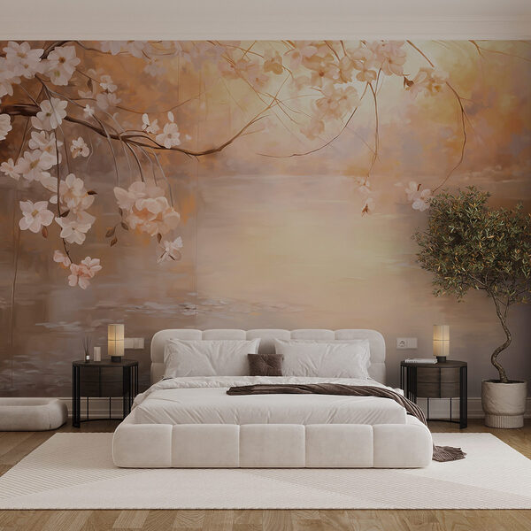 Painting of a tree branch with flowers Painting of a tree branch with flowers