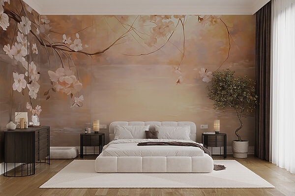 Painting of a tree branch with flowers Painting of a tree branch with flowers