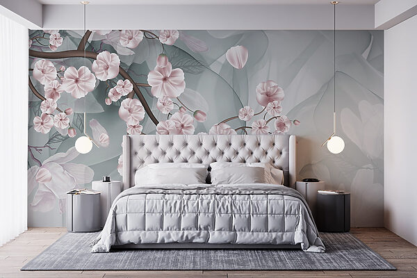 Wall murals Branch with pink flowers and white flowers