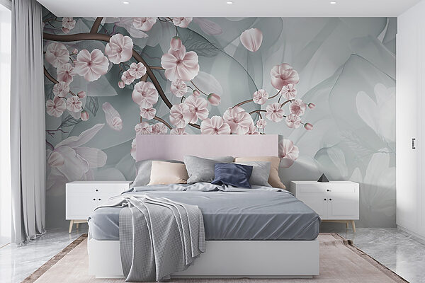 Branch with pink flowers and white flowers