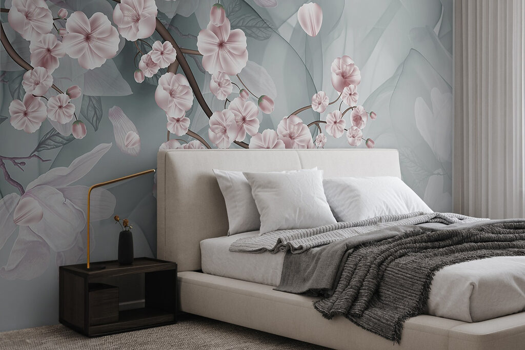 Branch with pink flowers and white flowers