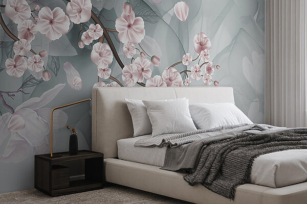 Branch with pink flowers and white flowers