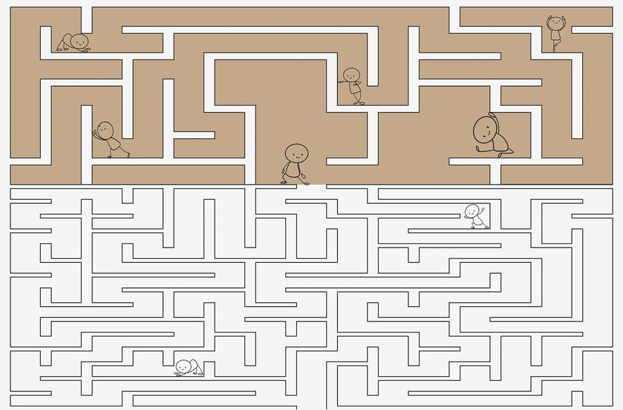Maze game with people walking on the wall Maze game with people walking on the wall