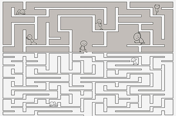 Maze with people walking on the ground Maze with people walking on the ground