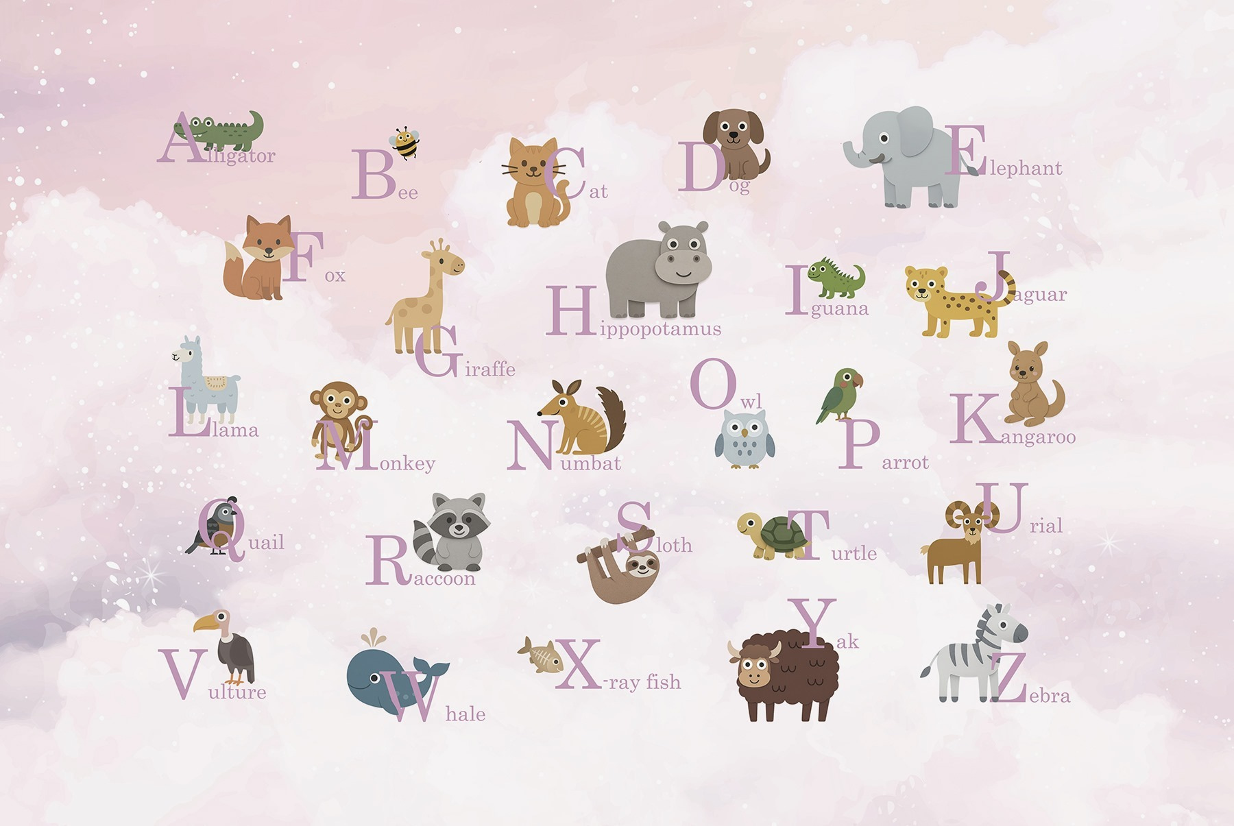 Group of animals with letters