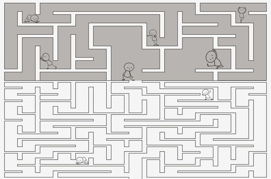 Wall murals Maze game with cartoon people walking on the ground - Image 4