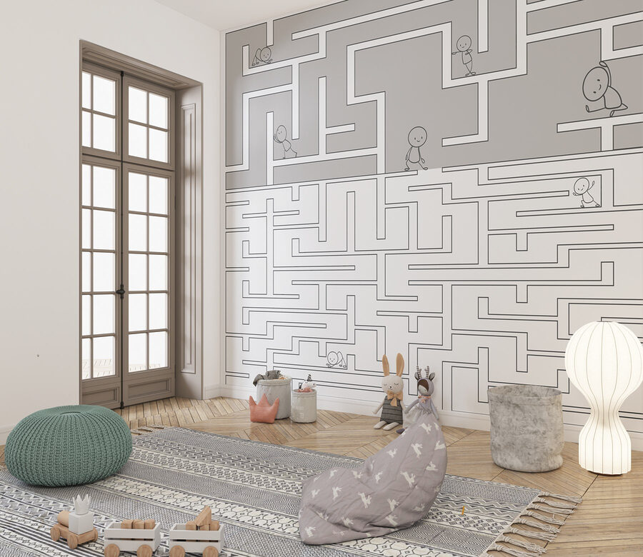 Wall murals Maze game with cartoon people walking on the ground - Image 2