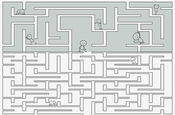 Maze with people walking through the maze Maze with people walking through the maze