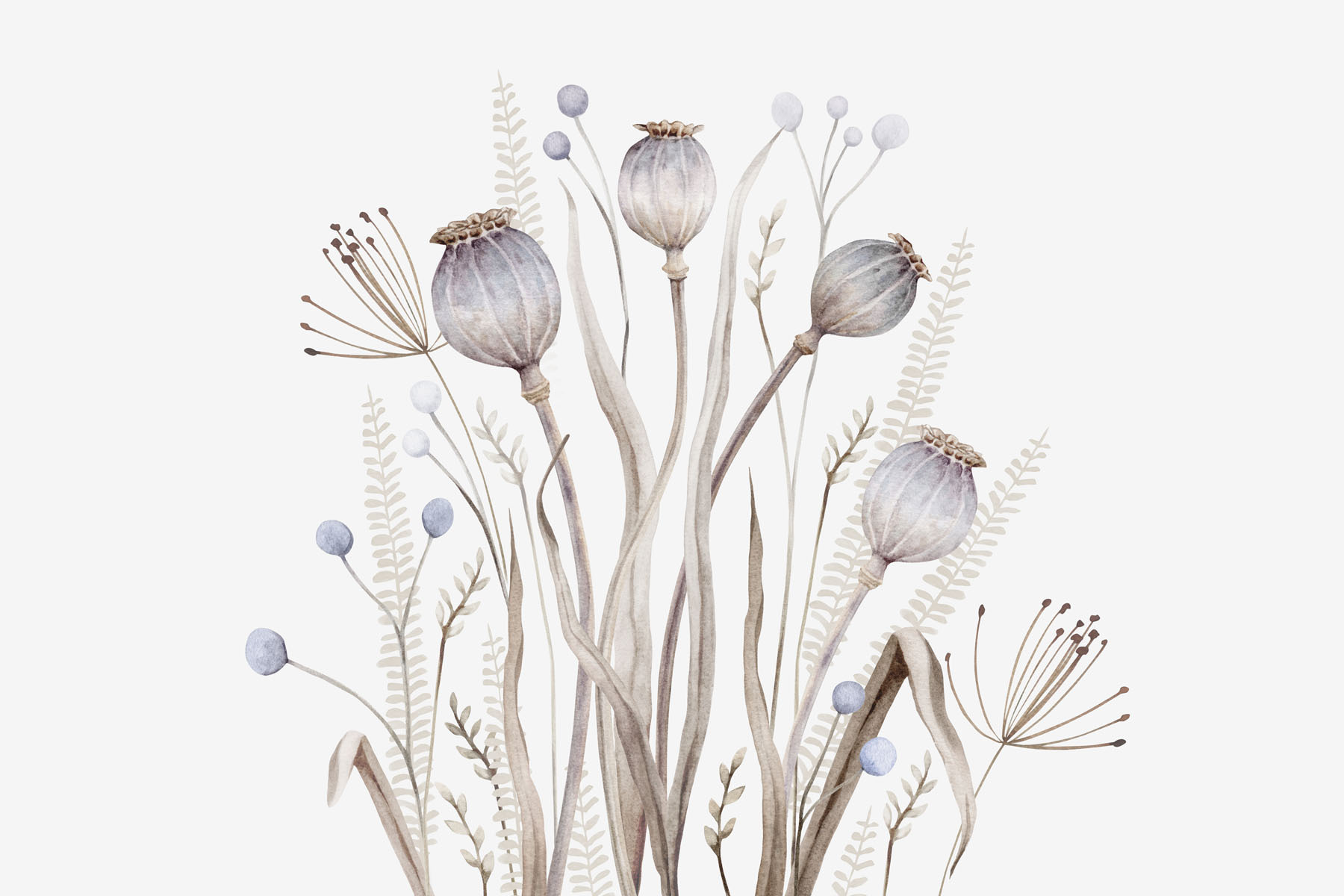 Watercolor painting of flowers and plants