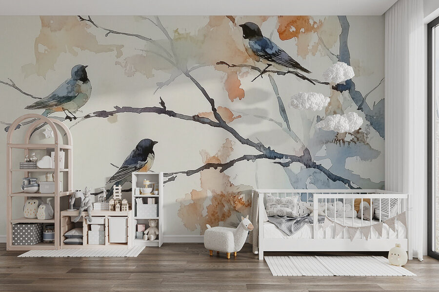 Watercolor of birds on a tree branch Watercolor of birds on a tree branch