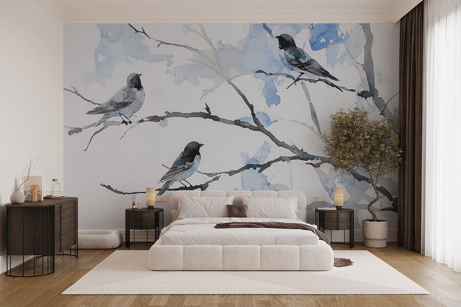 Group of birds on a tree branch Group of birds on a tree branch