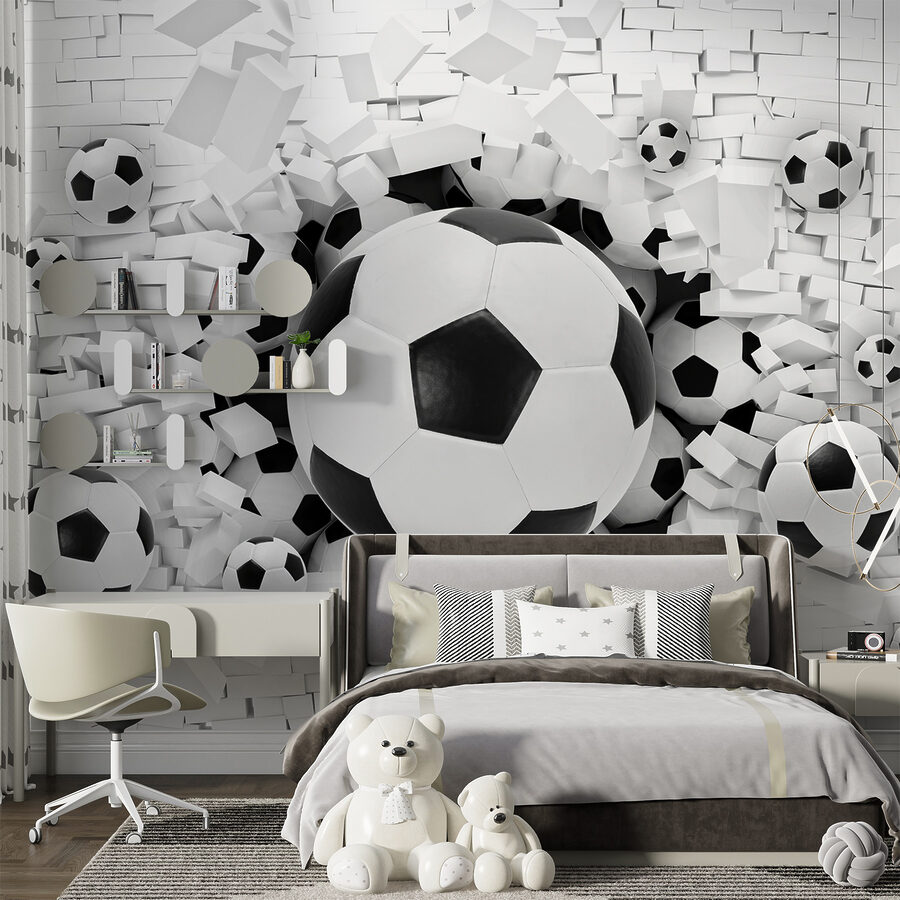 Wall murals Group of football balls in a pile of bricks - Image 9