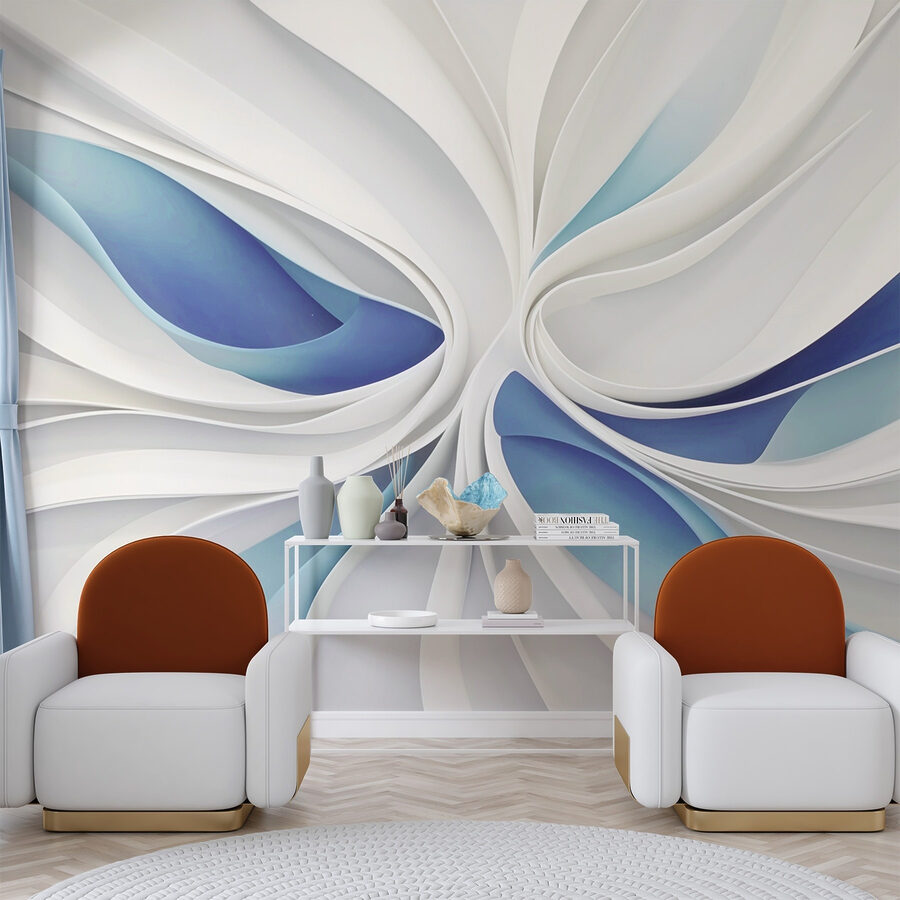 Wall murals White and blue swirls - Image 2