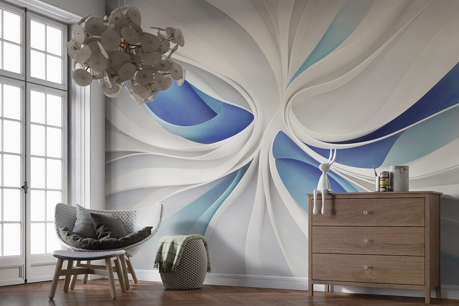 Wall murals White and blue swirls - Image 3