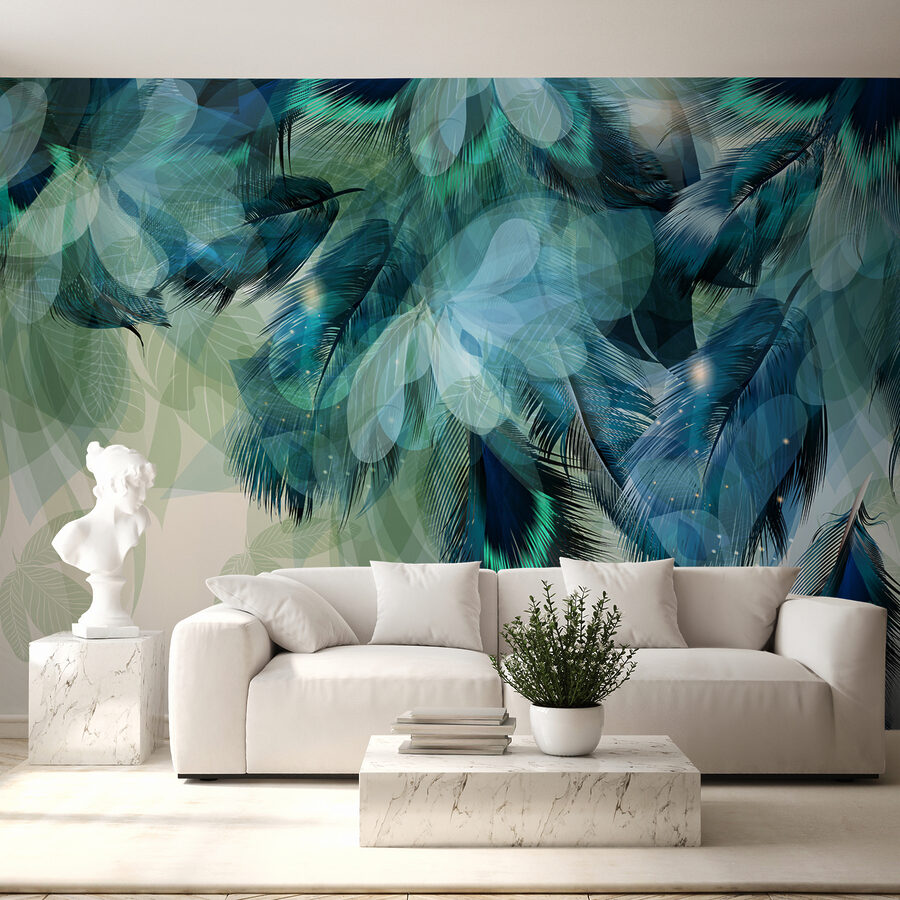 Blue and green feathers