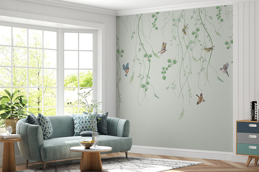Wallpaper with birds and vines Wallpaper with birds and vines