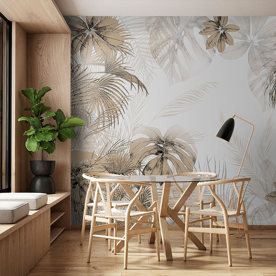 Tropical leaves in soft neutral tones