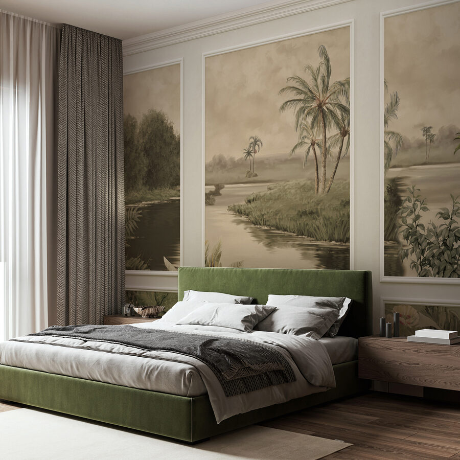 Wall murals A wall with a painting of trees and a river - Image 5