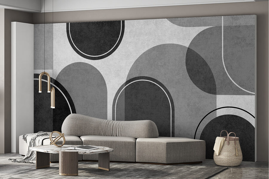 A grey and white background with ovals and ovals