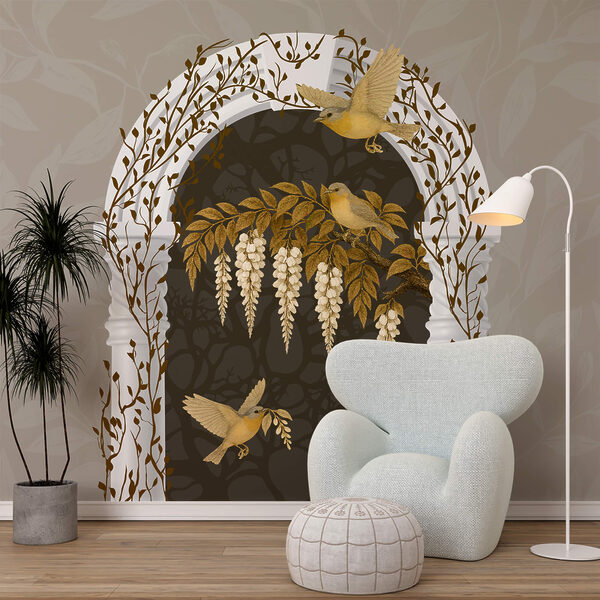 Wall murals Wall murals White arch with birds flying over it (SKU: t00005)