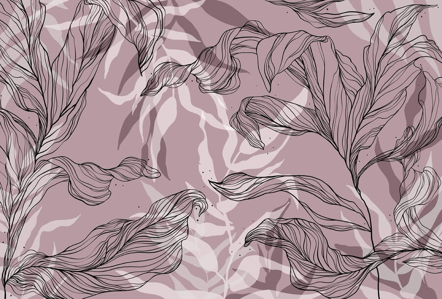 Wall murals Drawing of leaves on a pink background - Image 4