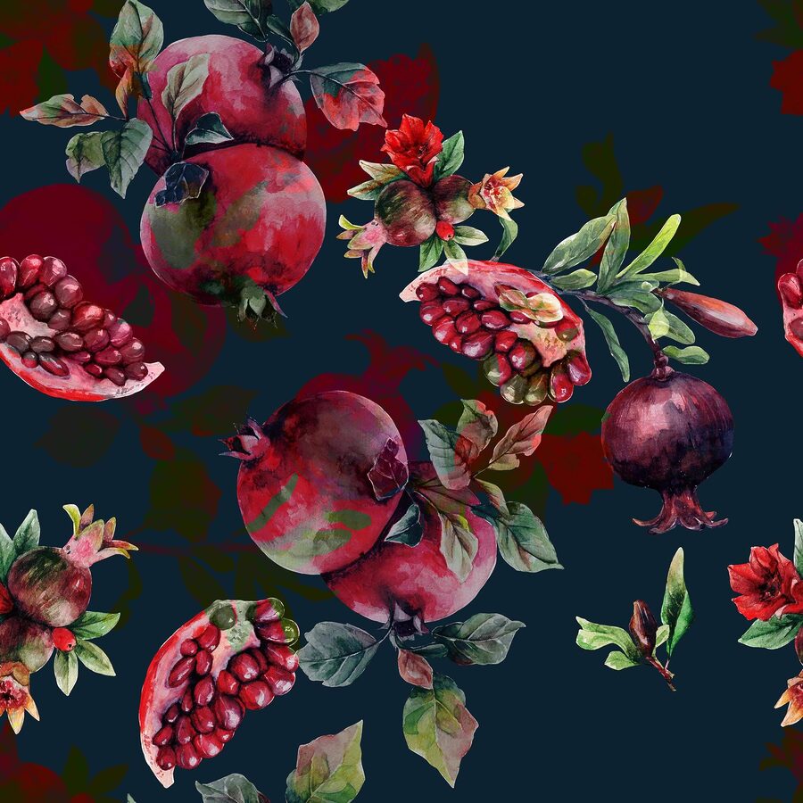 Pattern of pomegranates and flowers