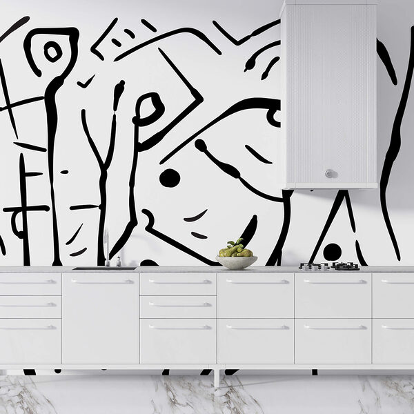 Black and white drawing of a group of people Black and white drawing of a group of people