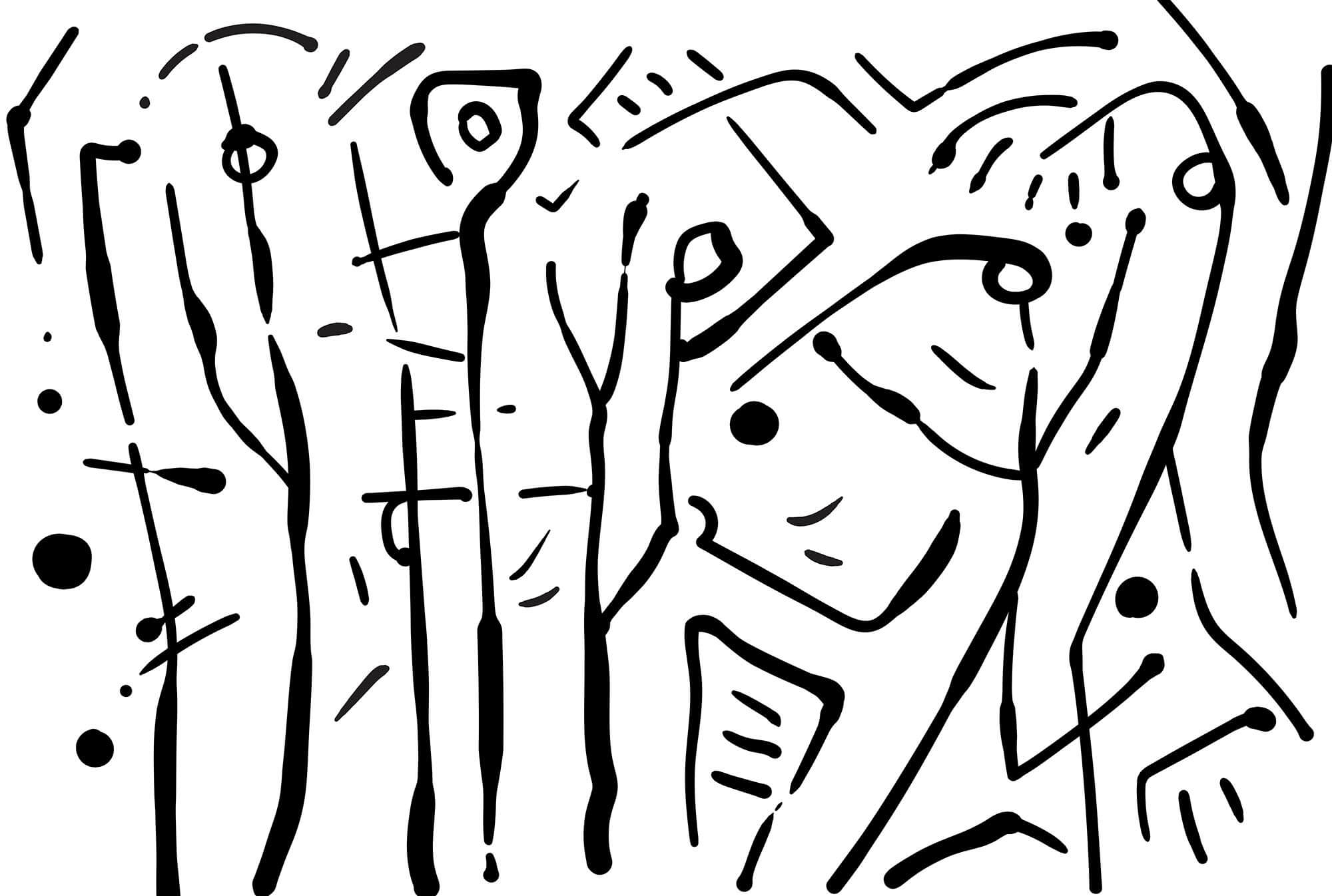 Black and white drawing of a group of people t00016p - Black and white drawing of a group of people - tegory