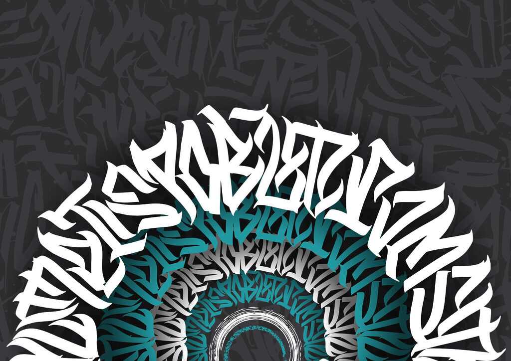 White and blue graffiti on a black background White and blue graffiti on a black background