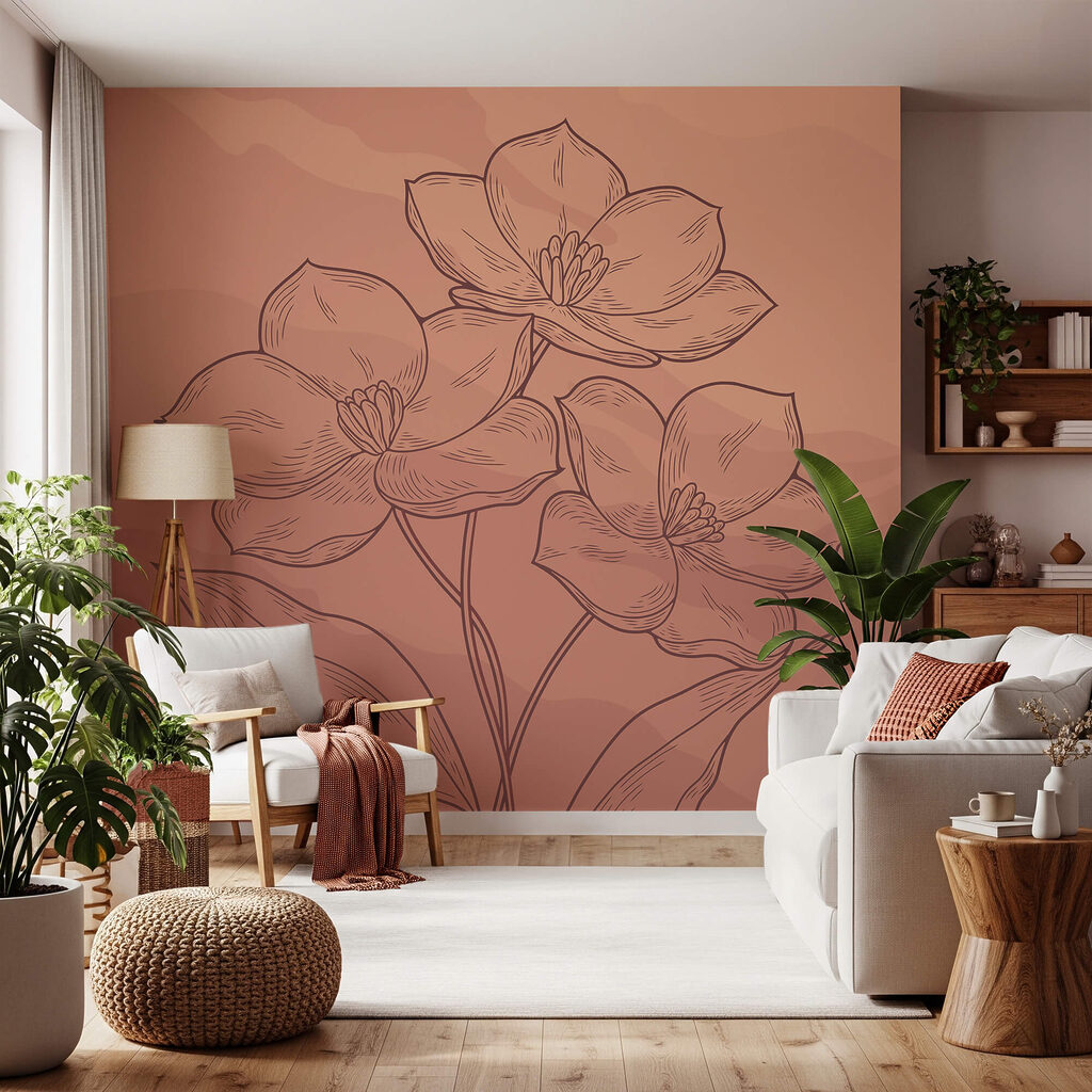 Drawing of flowers on a pink background
