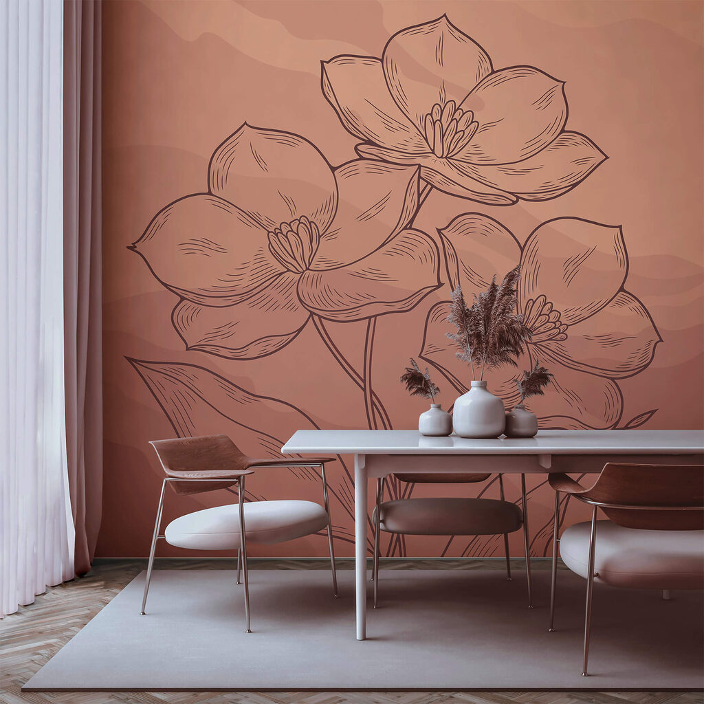 Drawing of flowers on a pink background