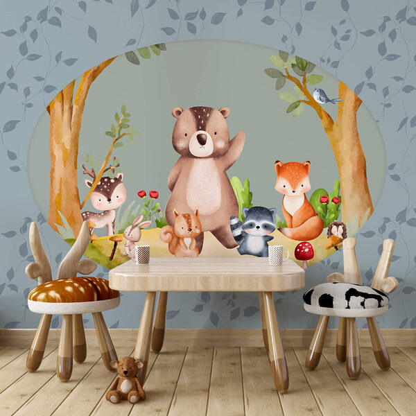 Cartoon of animals in a forest