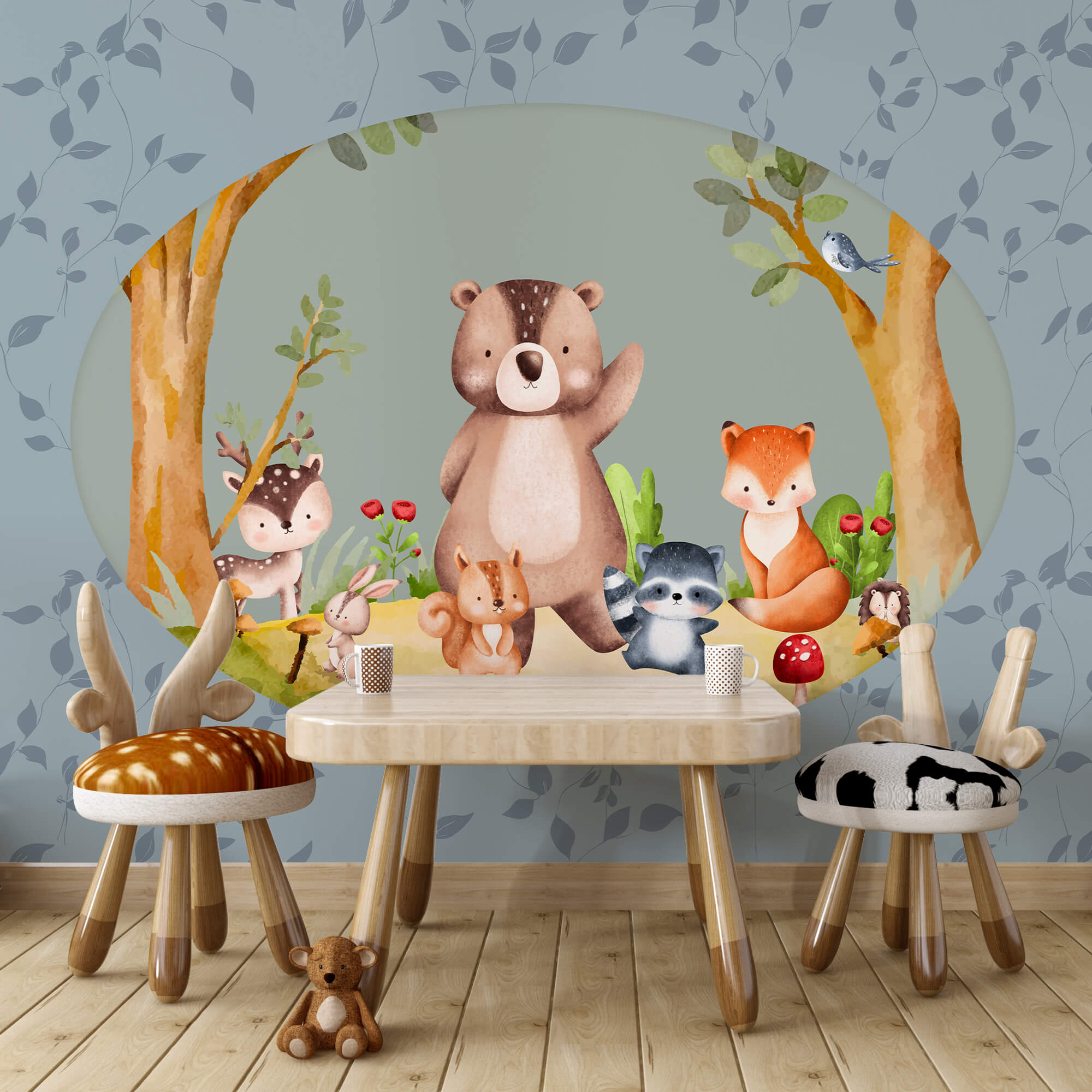 Cartoon of animals in a forest